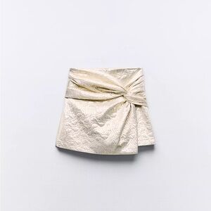 Zara Cream Wrap Mini Skirt with Tie Front